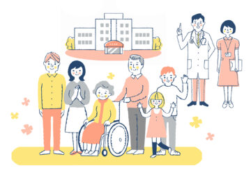 笑顔の医師と患者さんたち